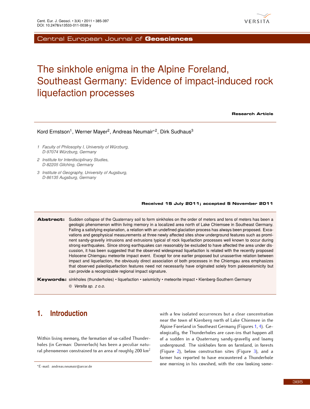 The Sinkhole Enigma in the Alpine Foreland, Southeast Germany: Evidence of Impact-Induced Rock Liquefaction Processes