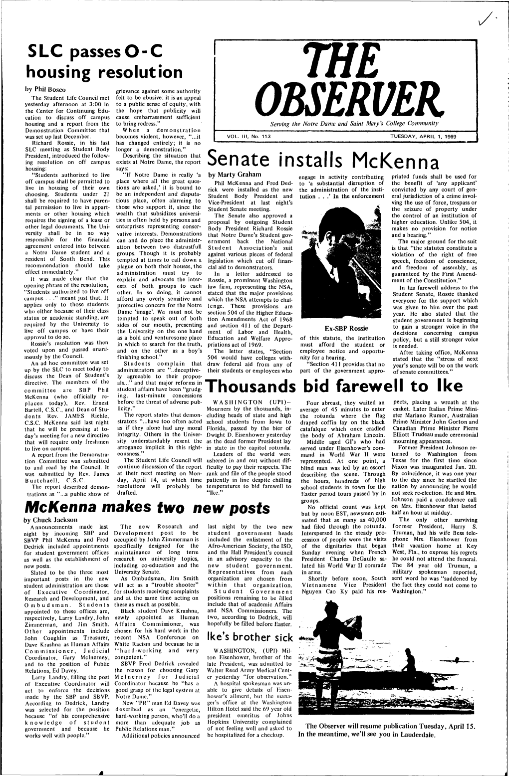 Senate Installs Mckenna