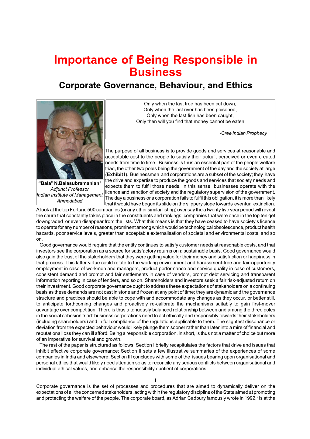 Importance of Being Responsible in Business: Corporate Governance