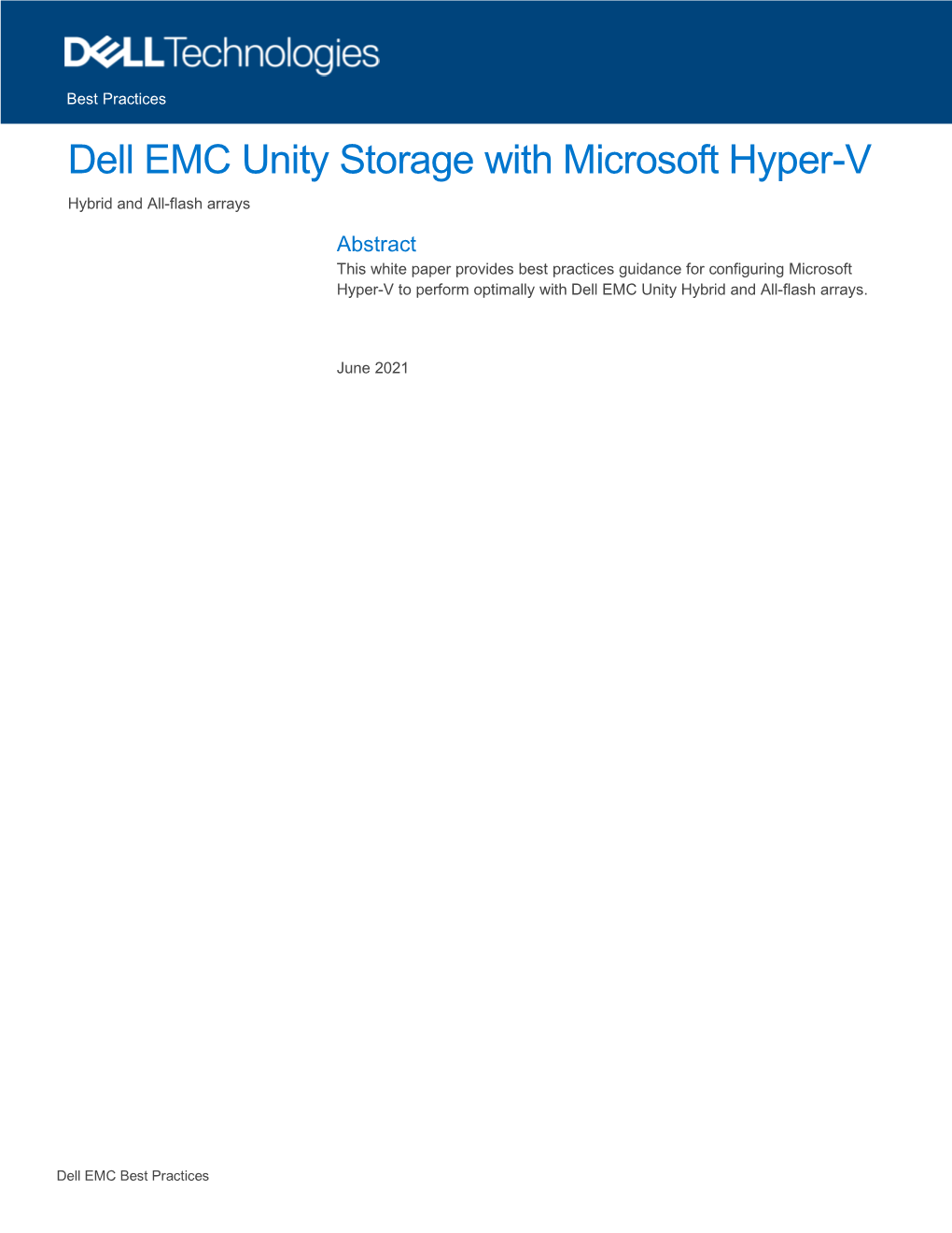White Paper: Dell EMC Unity Storage with Microsoft Hyper-V