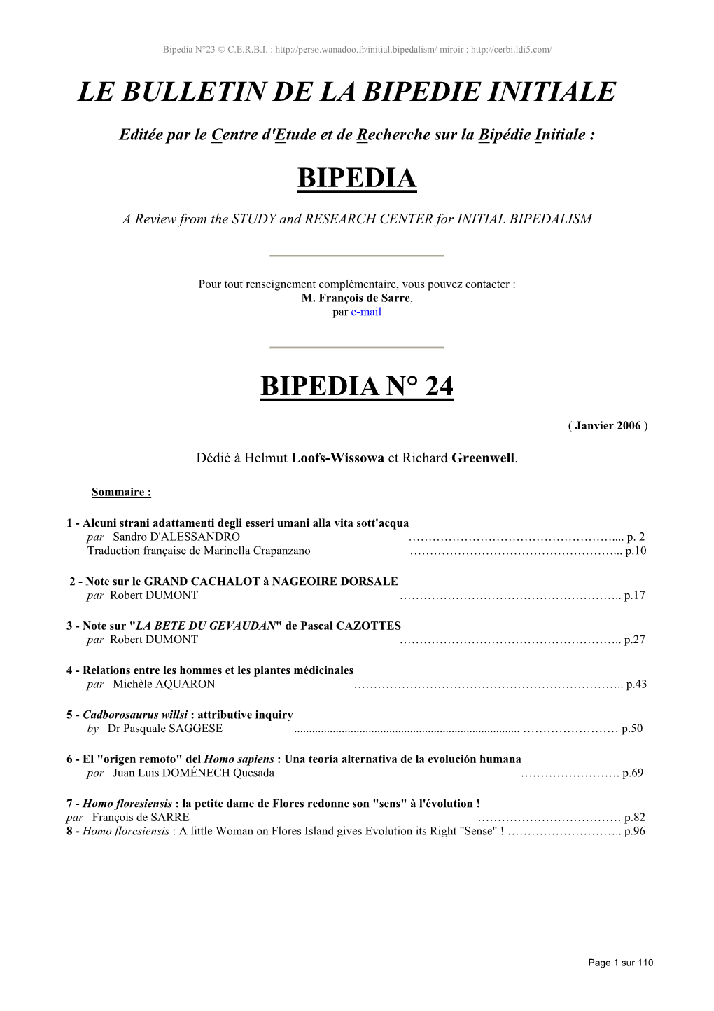 Le Bulletin De La Bipedie Initiale Bipedia Bipedia N° 24