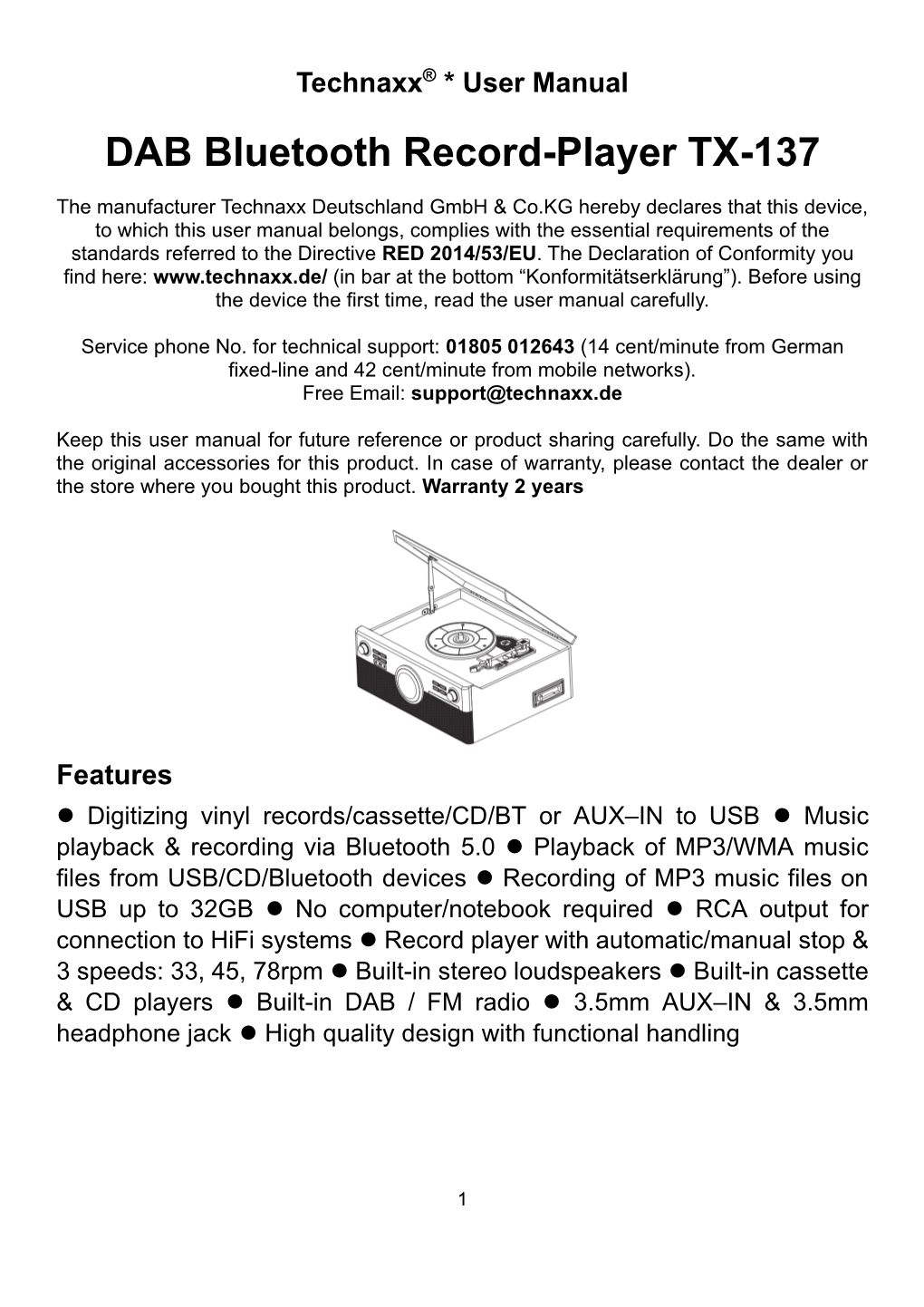 DAB Bluetooth Record-Player TX-137