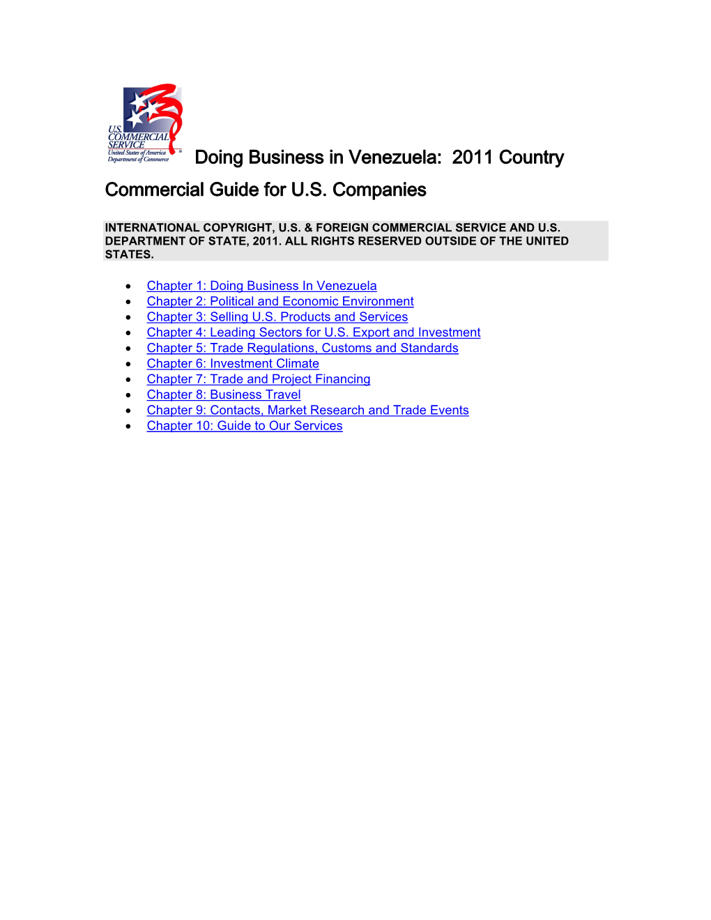 Doing Business in Venezuela: 2011 Country Commercial Guide for U.S