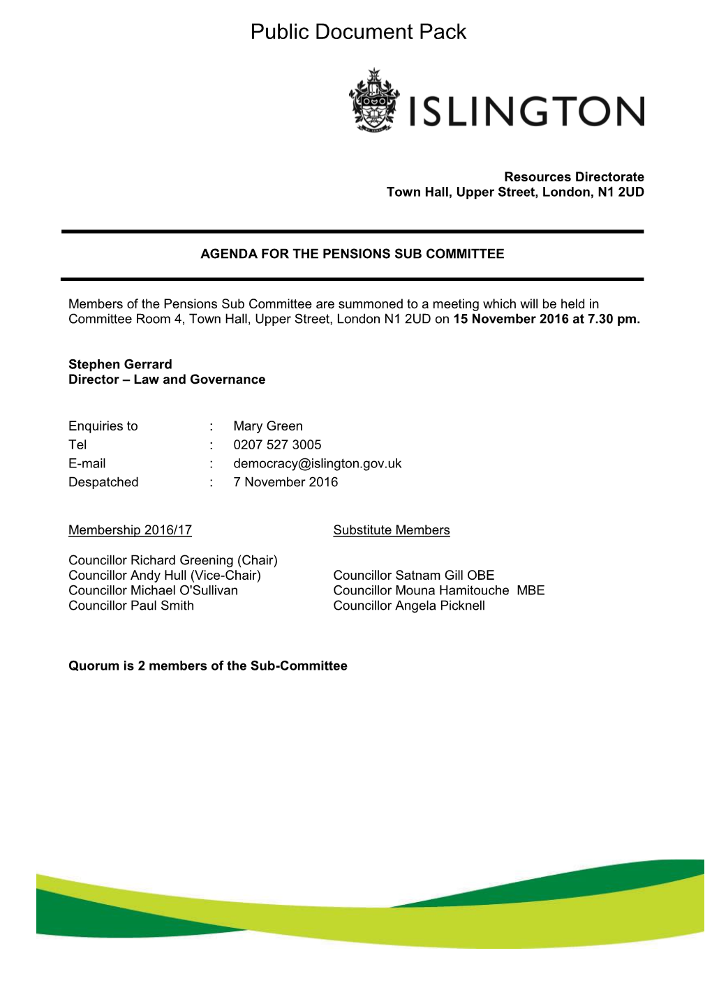 (Public Pack)Agenda Document for Pensions Sub Committee, 15/11