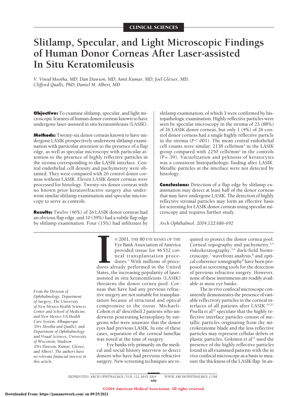 Slitlamp, Specular, and Light Microscopic Findings of Human Donor Corneas After Laser-Assisted in Situ Keratomileusis