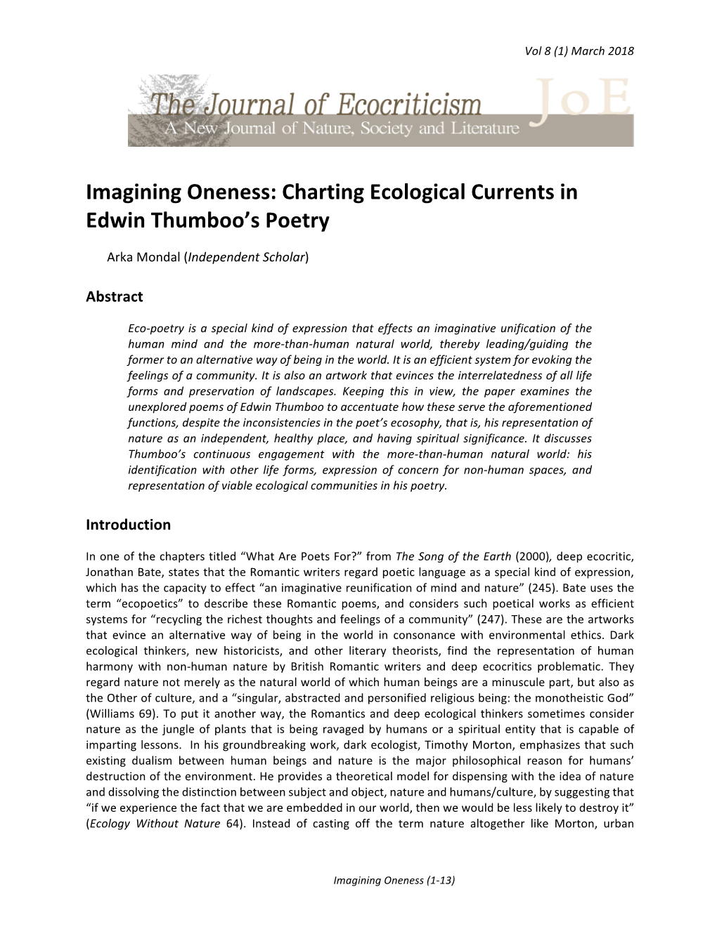 Charting Ecological Currents in Edwin Thumboo's Poetry