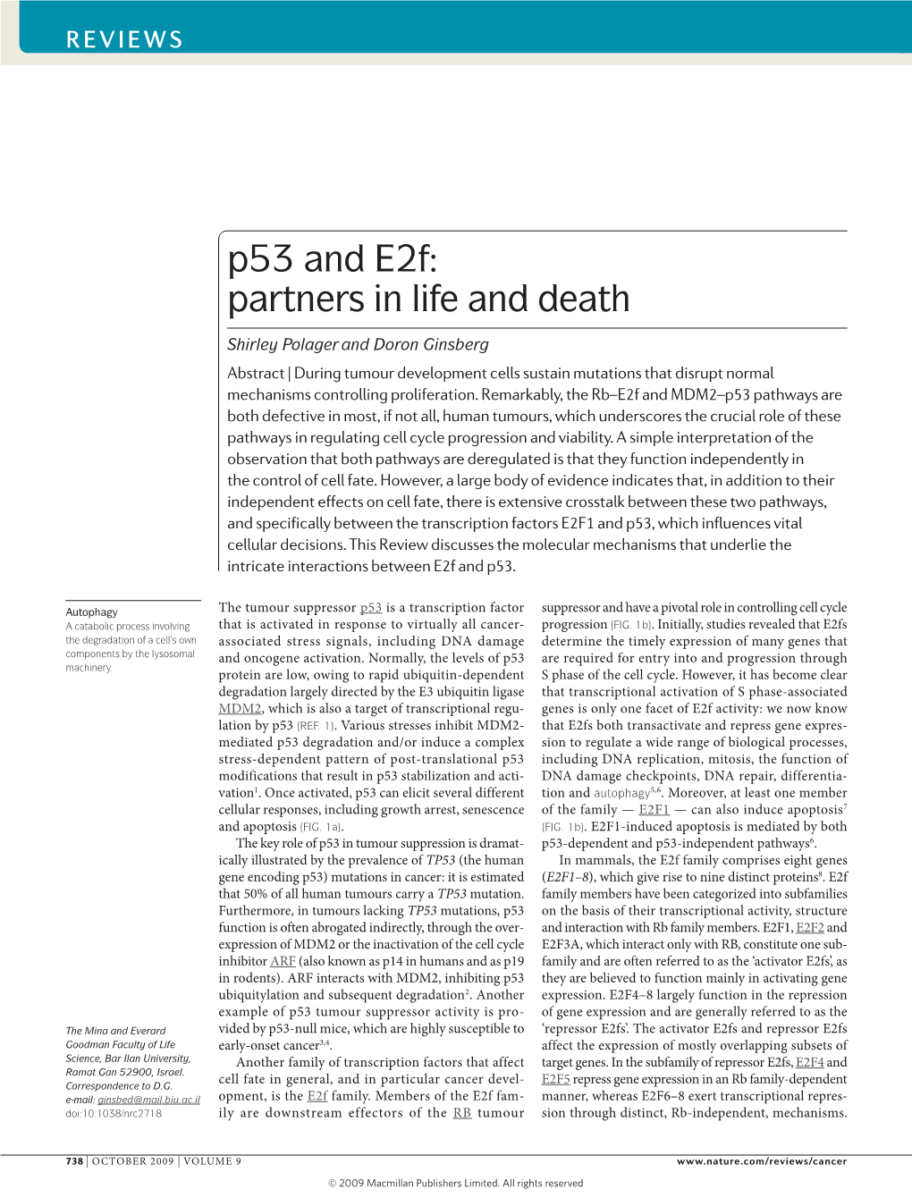 P53 and E2f: Partners in Life and Death