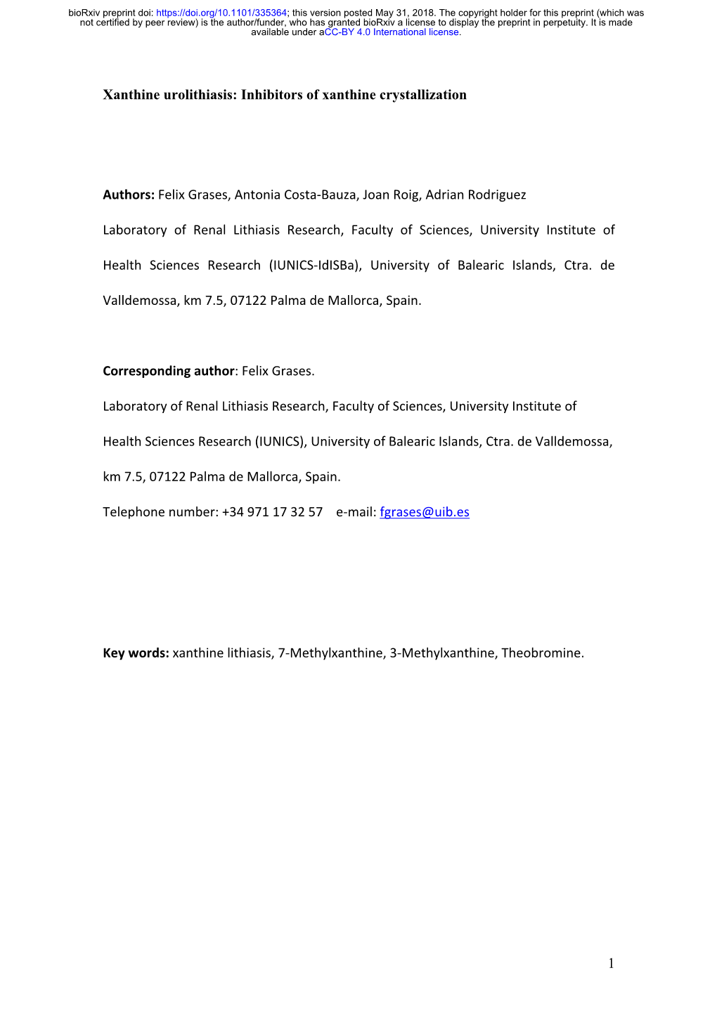 Xanthine Urolithiasis: Inhibitors of Xanthine Crystallization