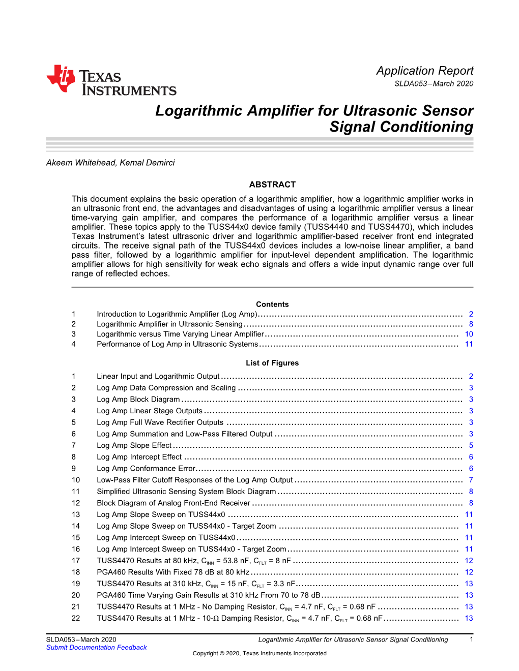 Logarithmic Amplifier for Ultrasonic Sensor Signal Conditioning