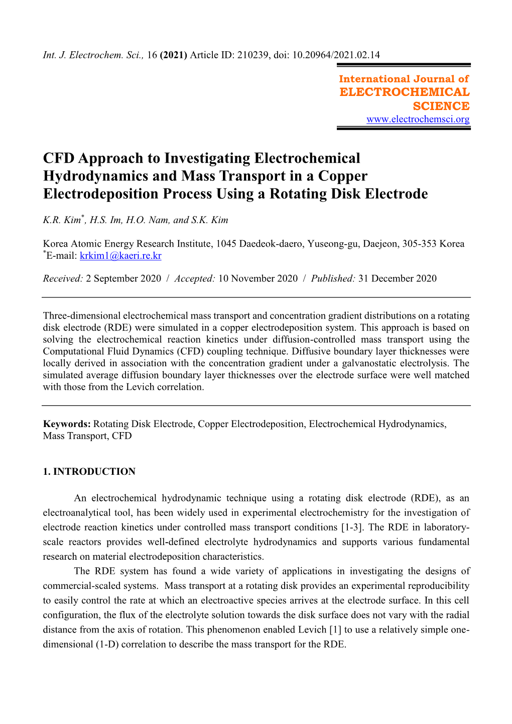 CFD Approach to Investigating Electrochemical Hydrodynamics and Mass Transport in a Copper Electrodeposition Process Using a Rotating Disk Electrode