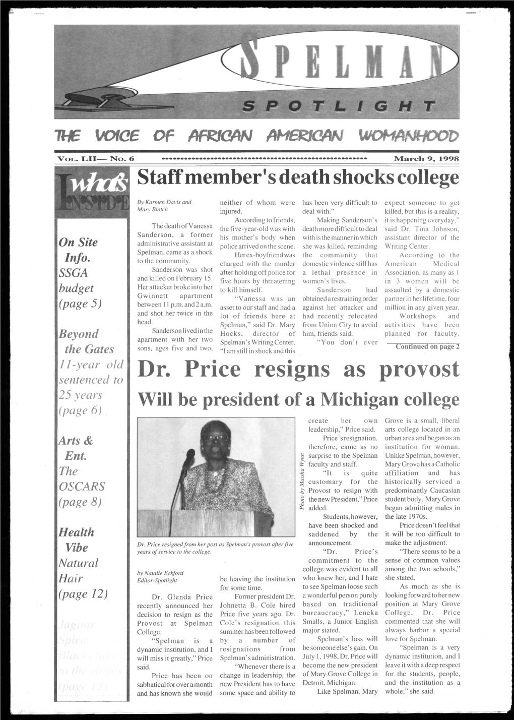 Dr. Price Resigns As Provost 25 Years Will Be President of a Michigan College (Page 6) Create Her Own Grove Is a Small, Liberal Leadership,” Price Said