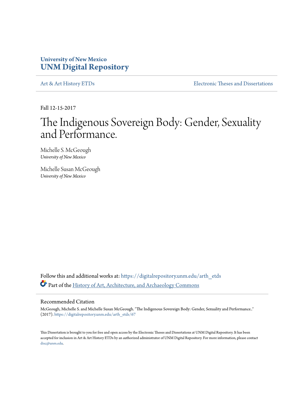 The Indigenous Sovereign Body: Gender, Sexuality and Performance