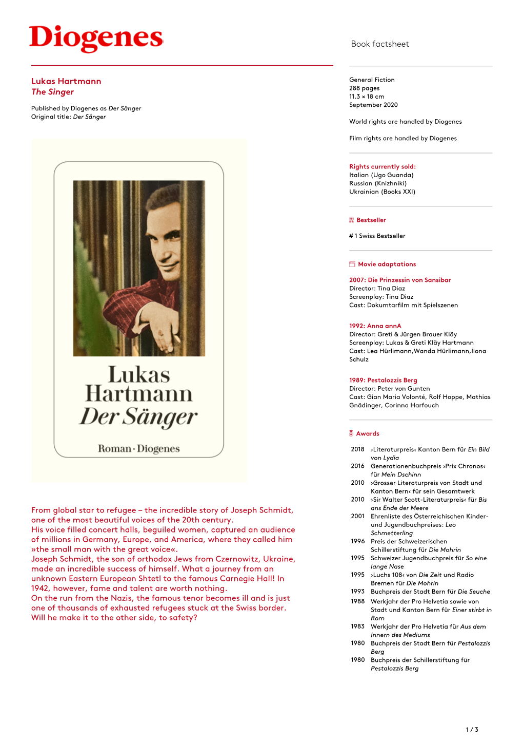 Book Factsheet Lukas Hartmann the Singer