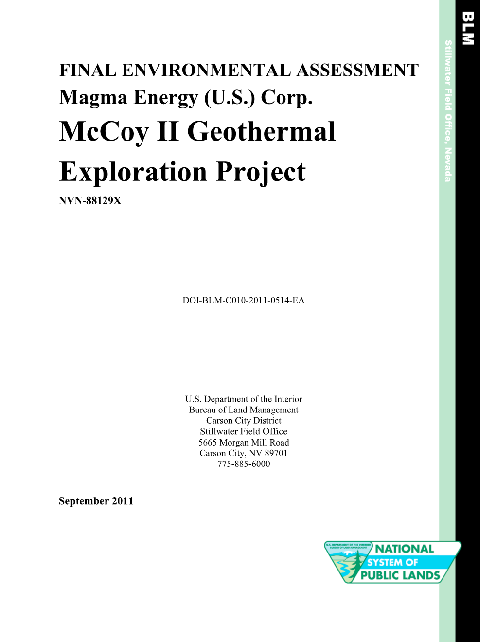 Mccoy Ii Geothermal Exploration Project – Magma Energy (U.S.) Corp