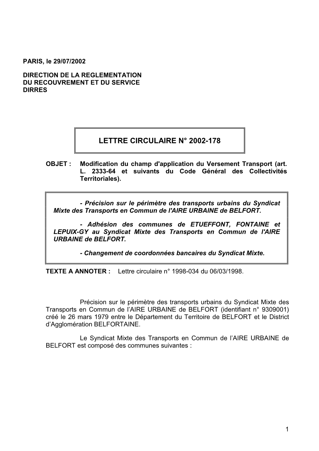 Modification Versement Transport Belfort