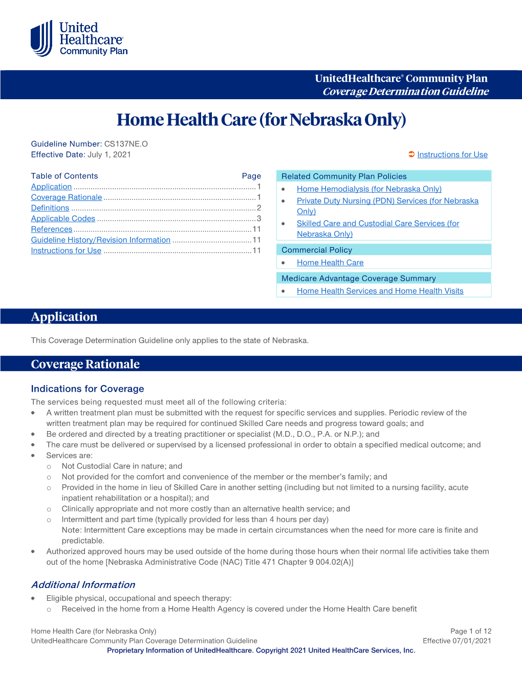 Home Health Care (For Nebraska Only) – Community Plan Coverage