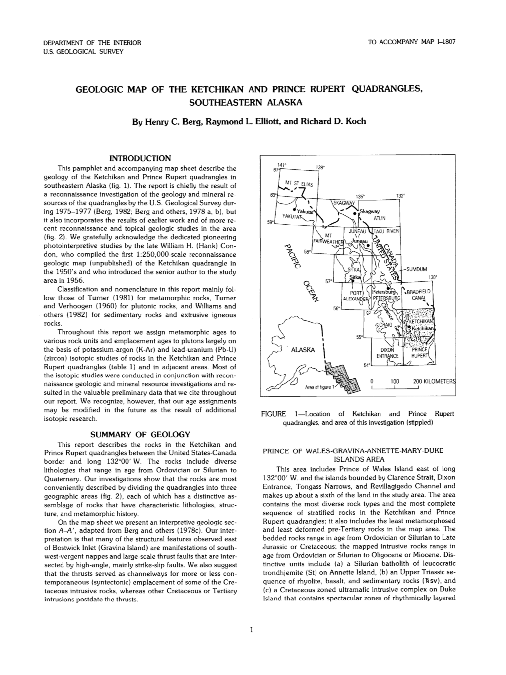 Geologic Map of the Ketchikan and Prince Rupert Quadrangles, Southeastern Alaska