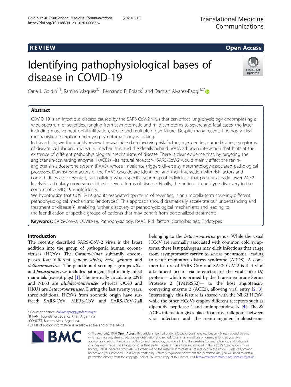 Identifying Pathophysiological Bases of Disease in COVID-19 Carla J