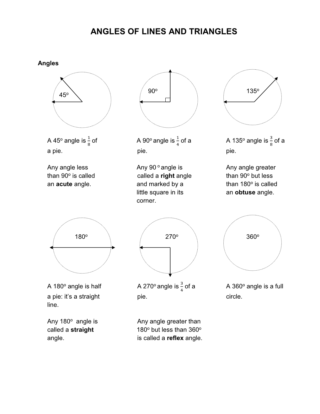 Angles of Lines and Triangles