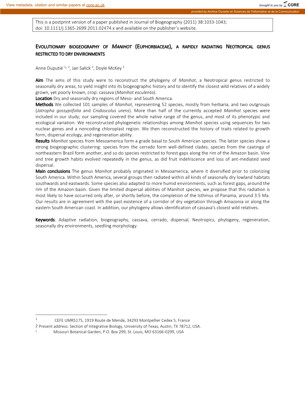 Population Genetics of Manihot Esculenta