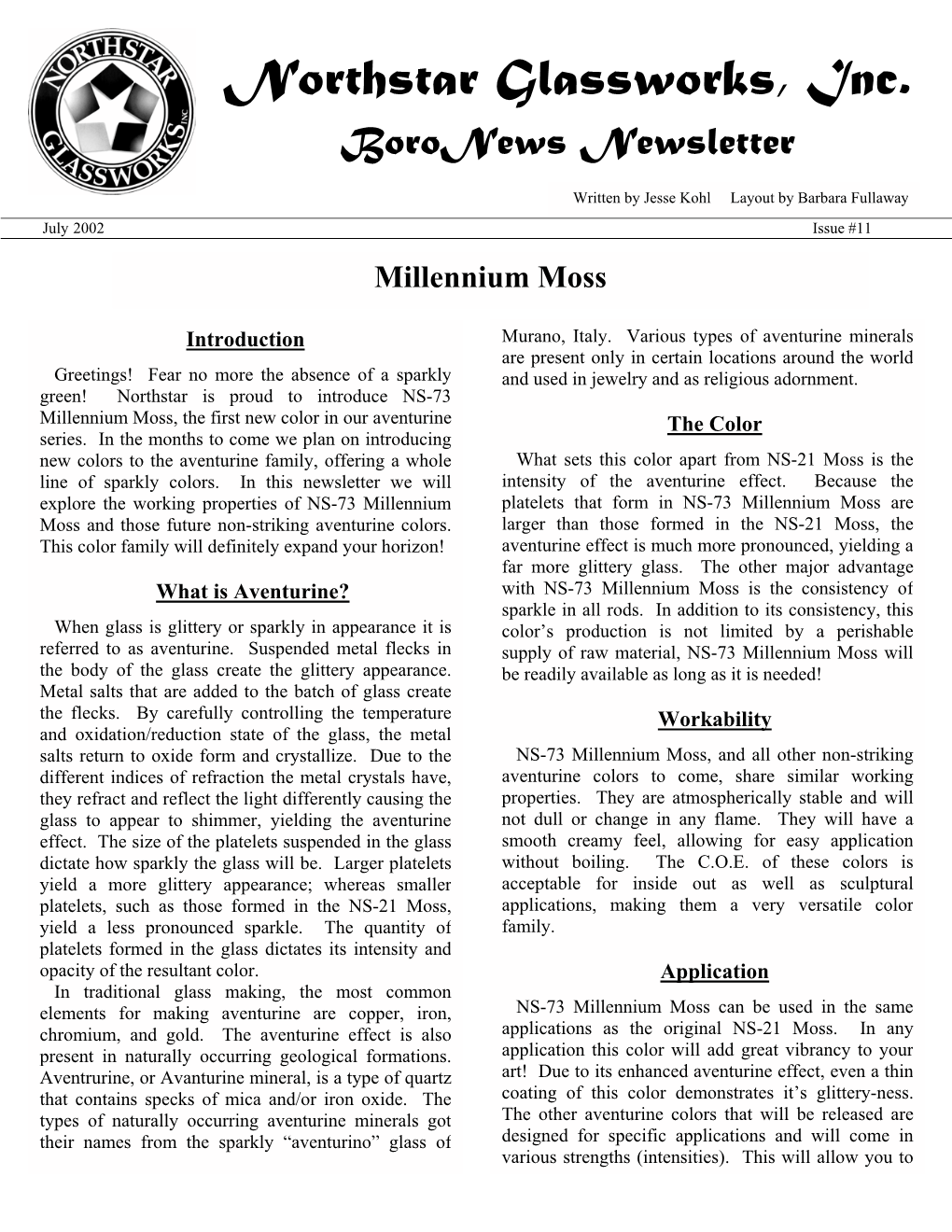 Boronews Newsletter Written by Jesse Kohl Layout by Barbara Fullaway