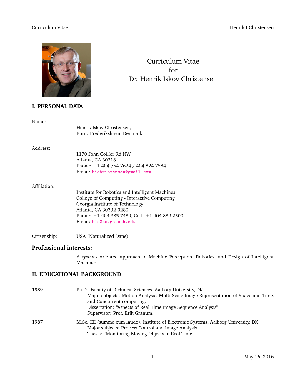 Curriculum Vitae for Dr. Henrik Iskov Christensen