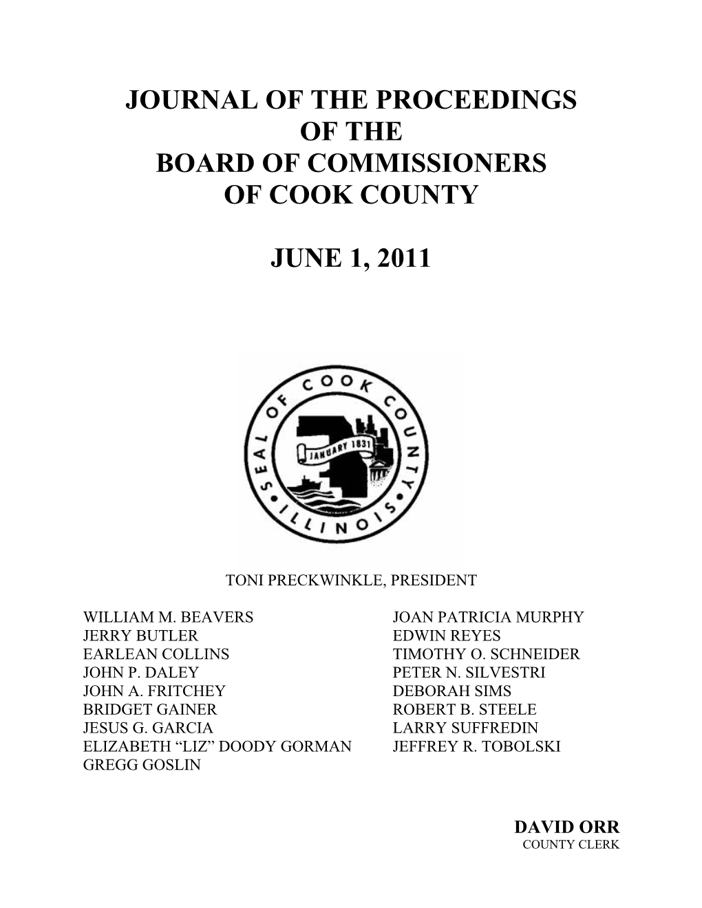 Journal of Proceedings for June 1, 2011