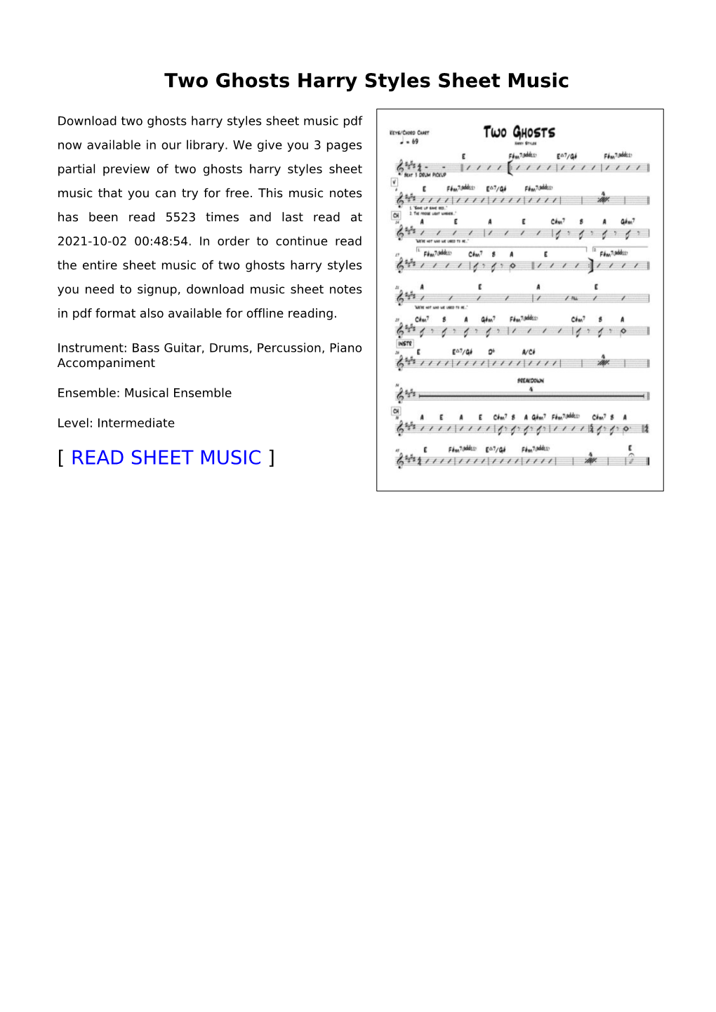 Two Ghosts Harry Styles Sheet Music