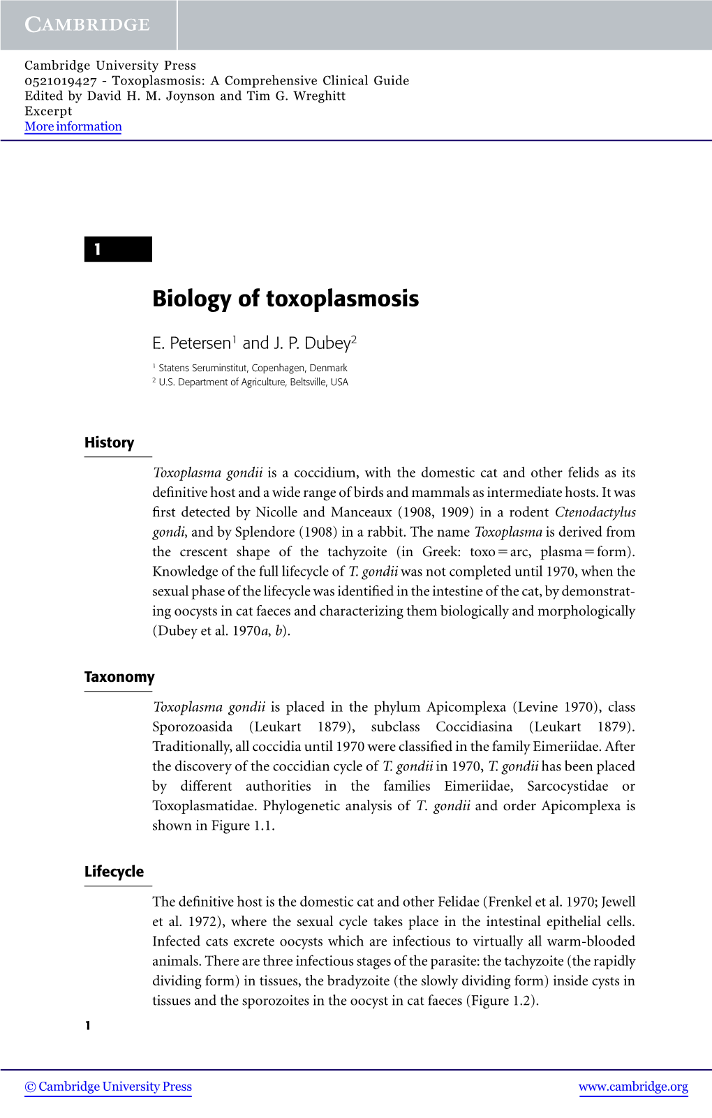 Biology of Toxoplasmosis