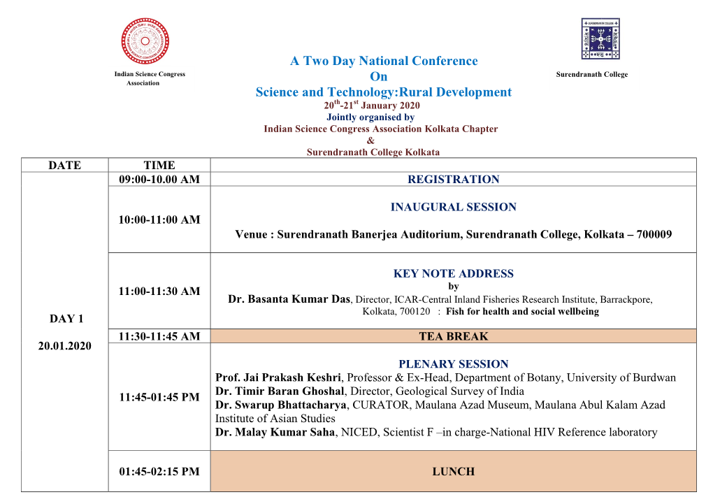 A Two Day National Conference on Science and Technology:Rural Development