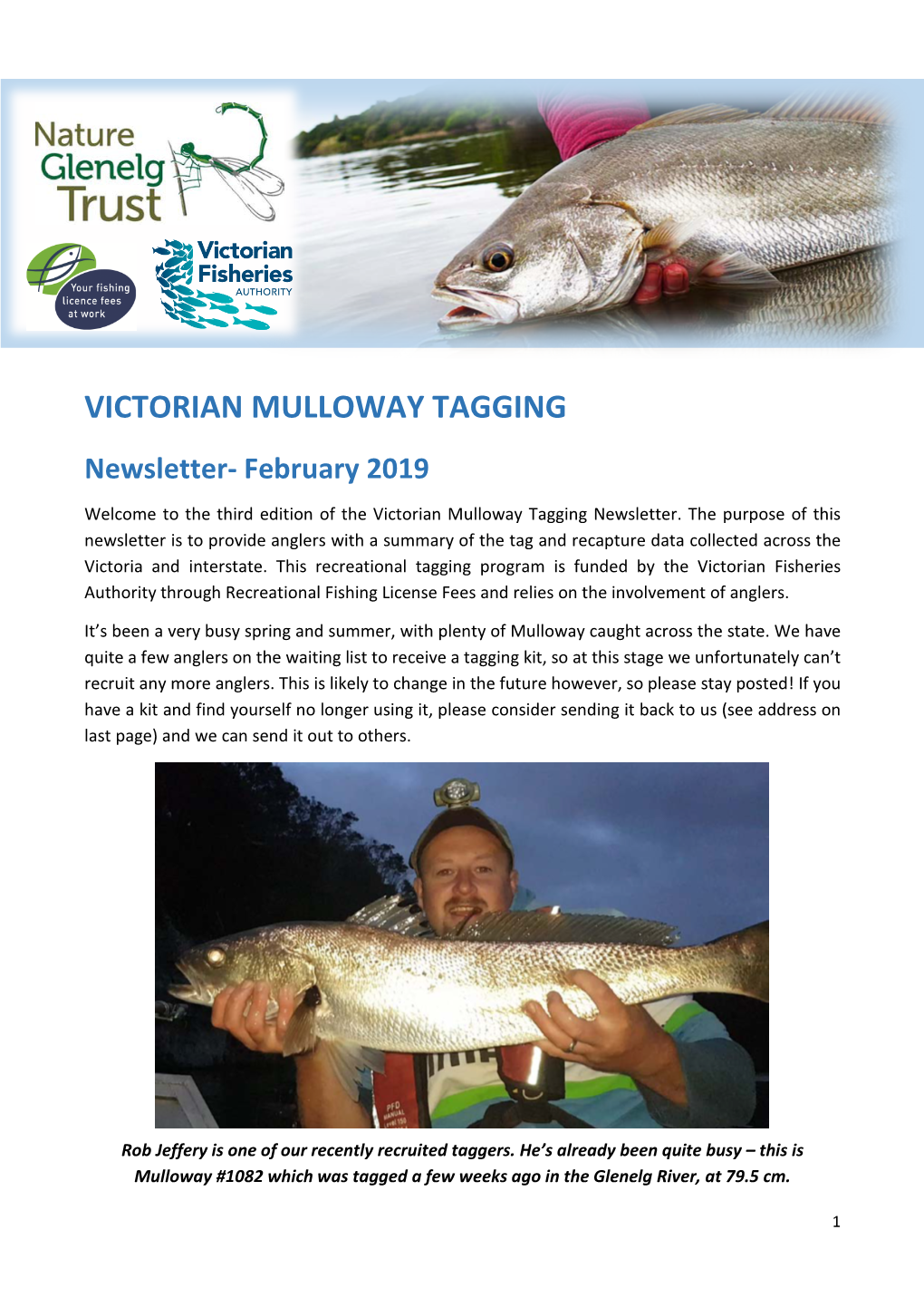 VICTORIAN MULLOWAY TAGGING Newsletter- February 2019 Welcome to the Third Edition of the Victorian Mulloway Tagging Newsletter