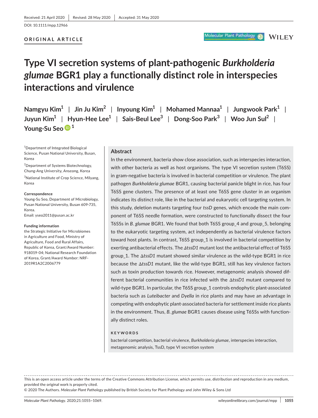 Type VI Secretion Systems of Plant‐Pathogenic Burkholderia Glumae BGR1 Play a Functionally Distinct Role in Interspecies Inter