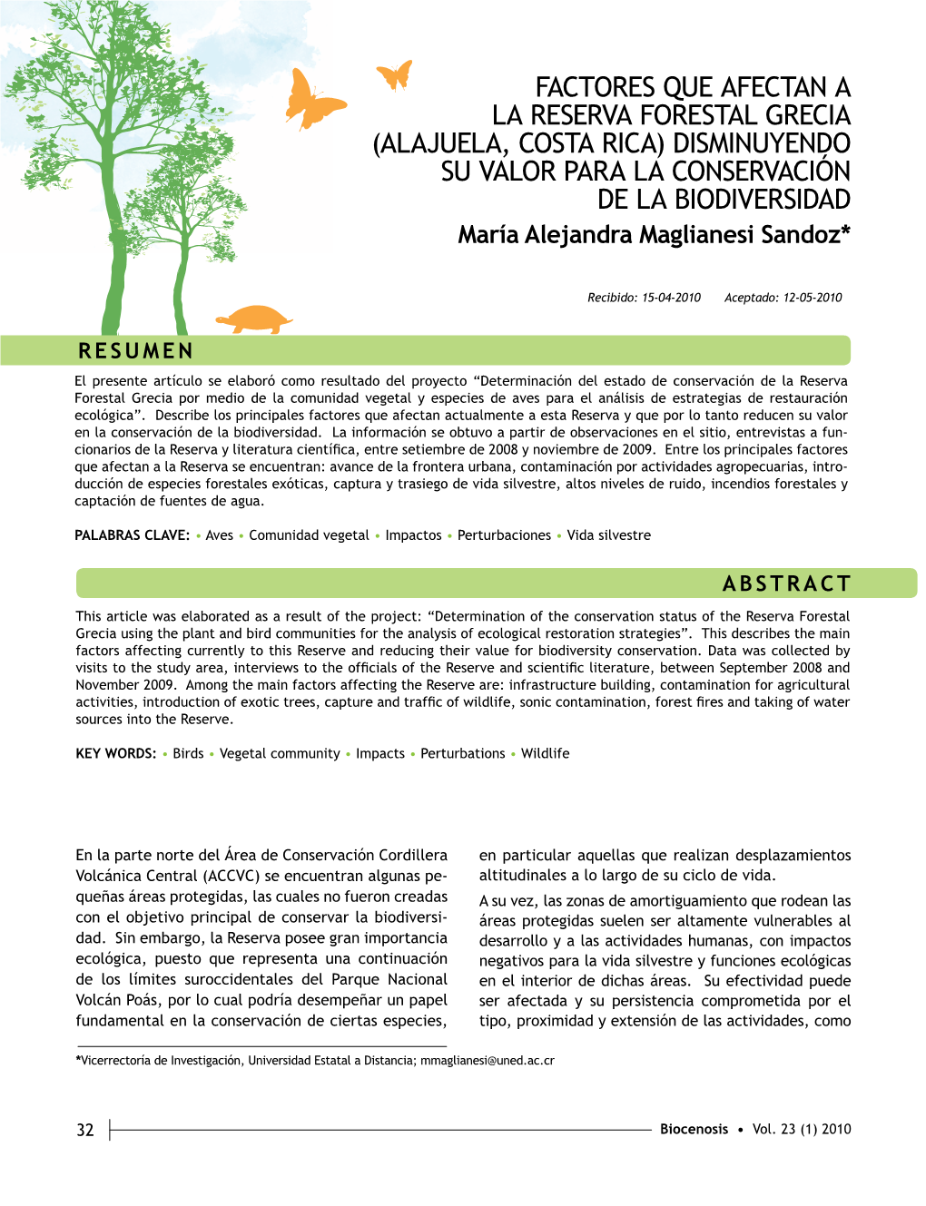 Factores Que Afectan a La Reserva Forestal Grecia (Alajuela, Costa Rica)