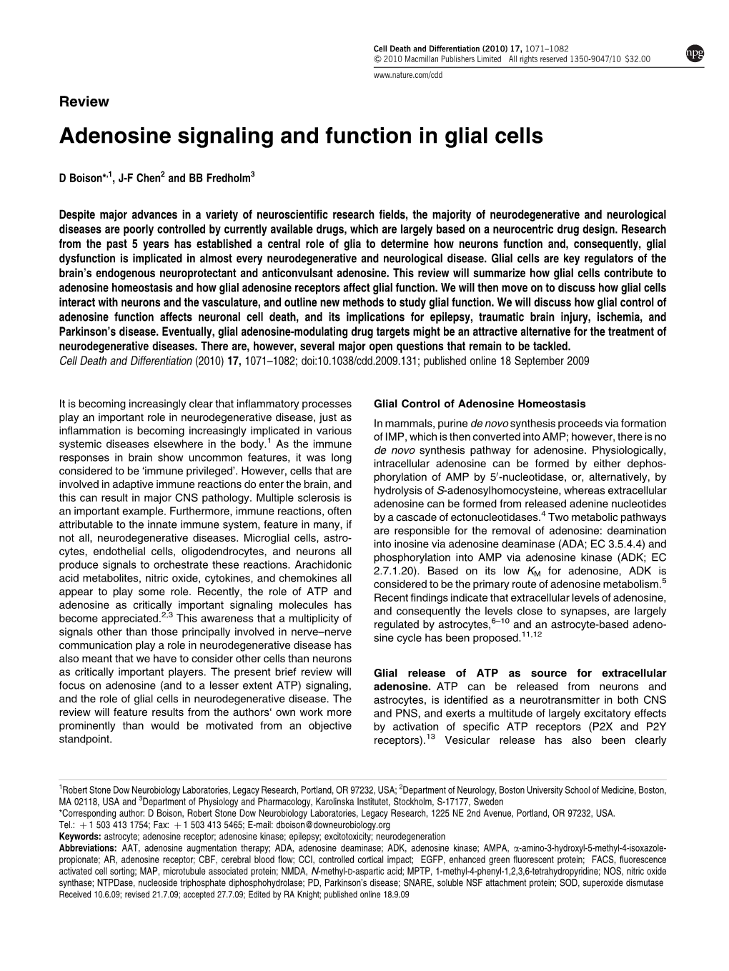 Adenosine Signaling and Function in Glial Cells