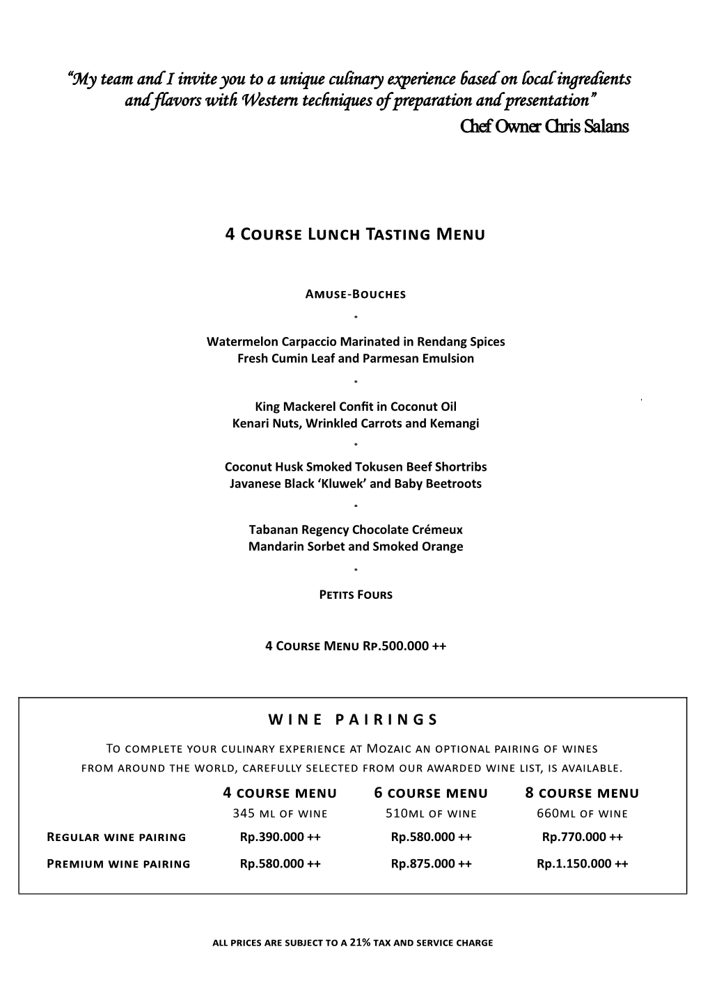 4 Course Lunch Tasting Menu