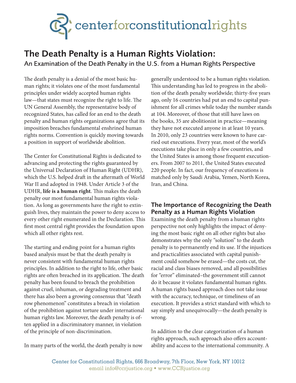 The Death Penalty Is a Human Rights Violation: an Examination of the Death Penalty in the U.S