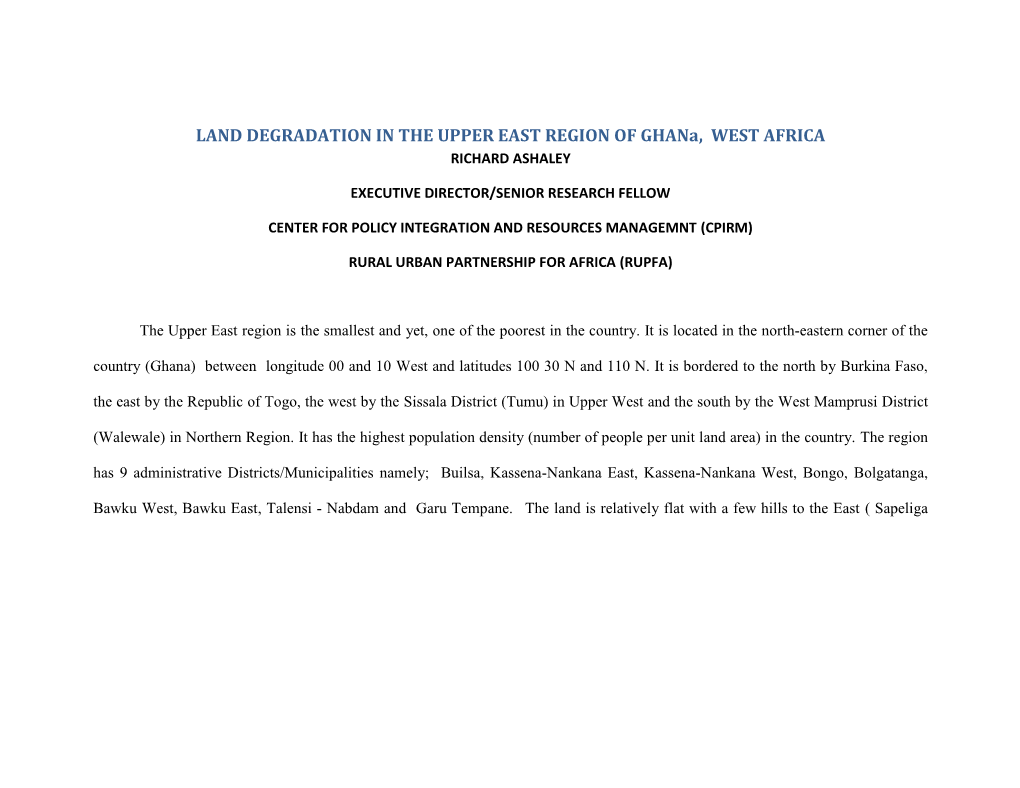 LAND DEGRADATION in the UPPER EAST REGION of Ghana, WEST AFRICA RICHARD ASHALEY