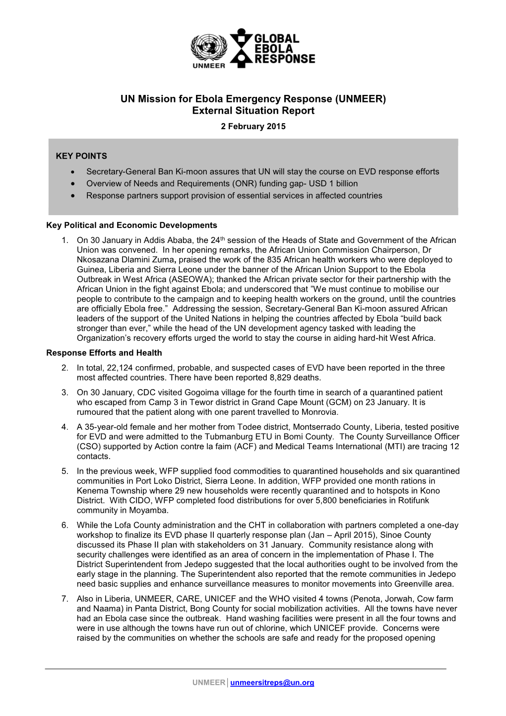 UNMEER) External Situation Report 2 February 2015