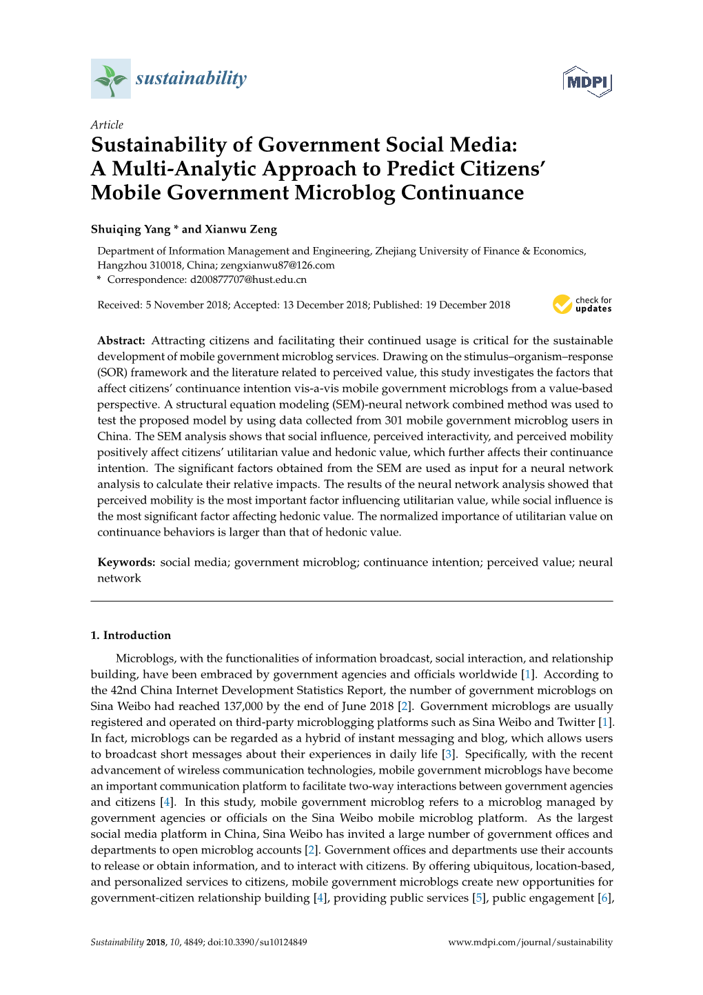 Sustainability of Government Social Media: a Multi-Analytic Approach to Predict Citizens’ Mobile Government Microblog Continuance