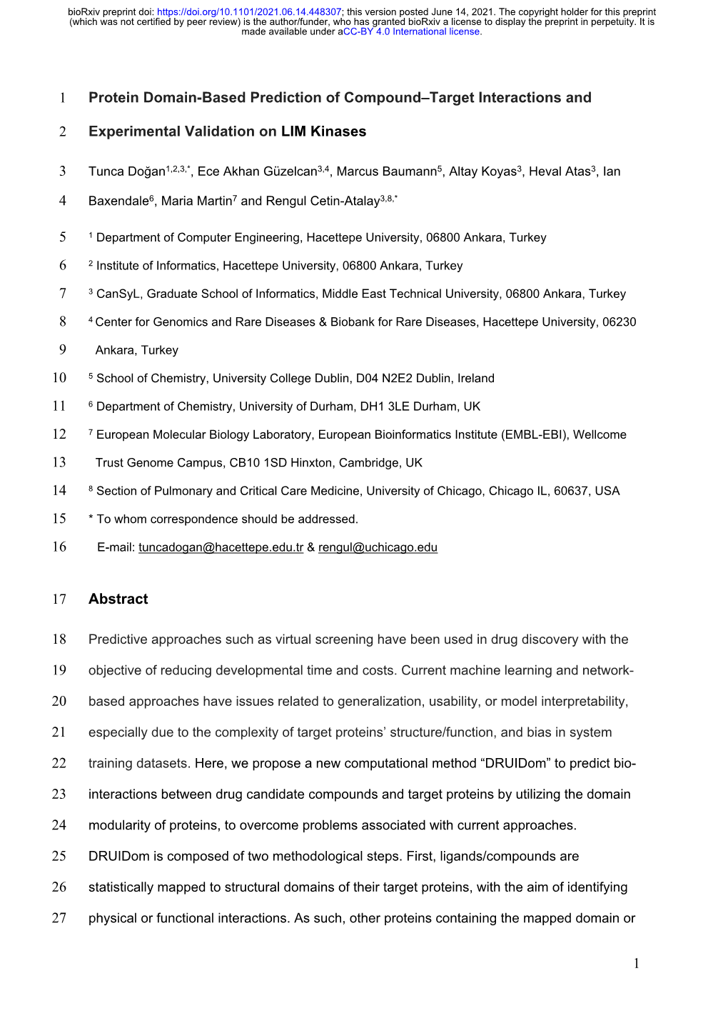 Protein Domain-Based Prediction of Compound–Target Interactions And