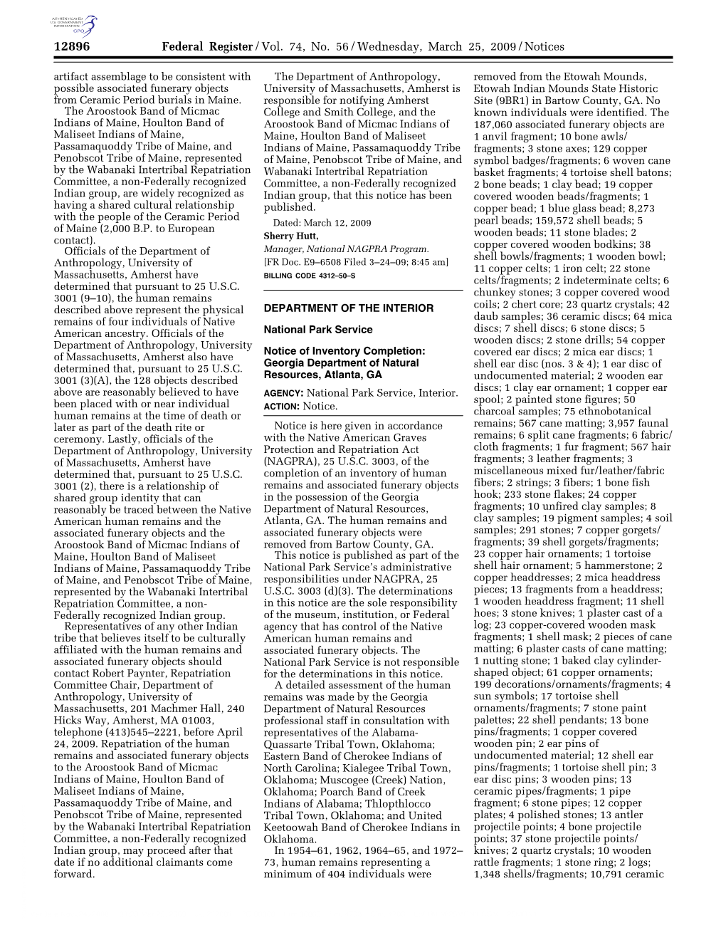 Federal Register/Vol. 74, No. 56/Wednesday, March 25, 2009