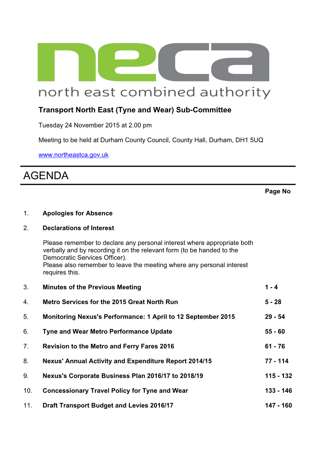 (Tyne and Wear) Sub-Committee, 24/11/2015 1