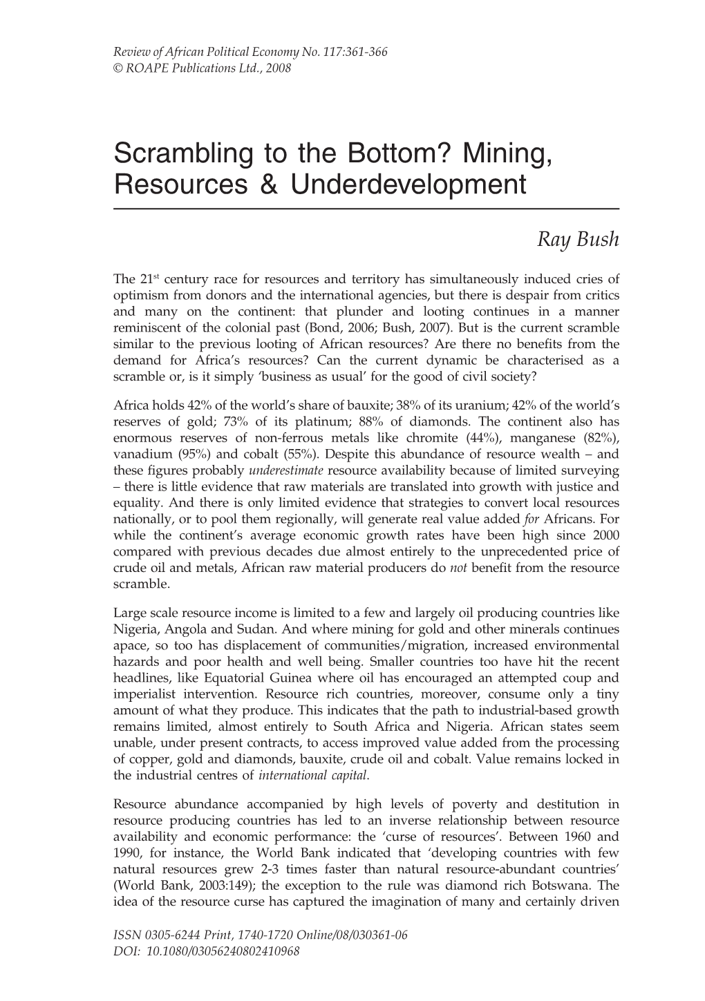 Mining, Resources & Underdevelopment