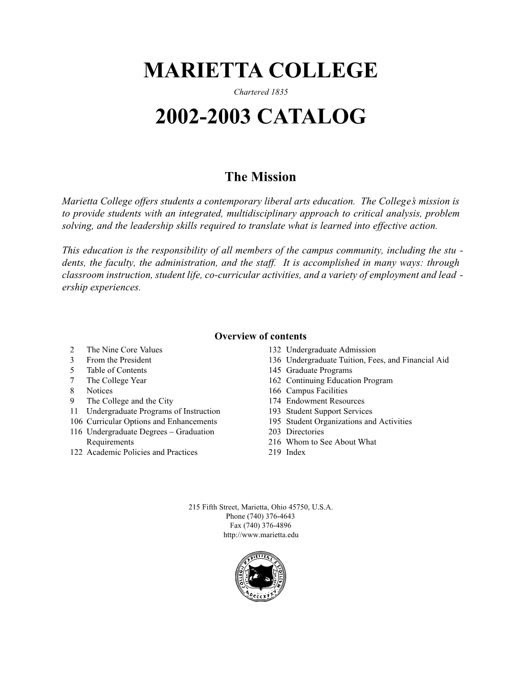 Marietta College 2002-2003 Catalog