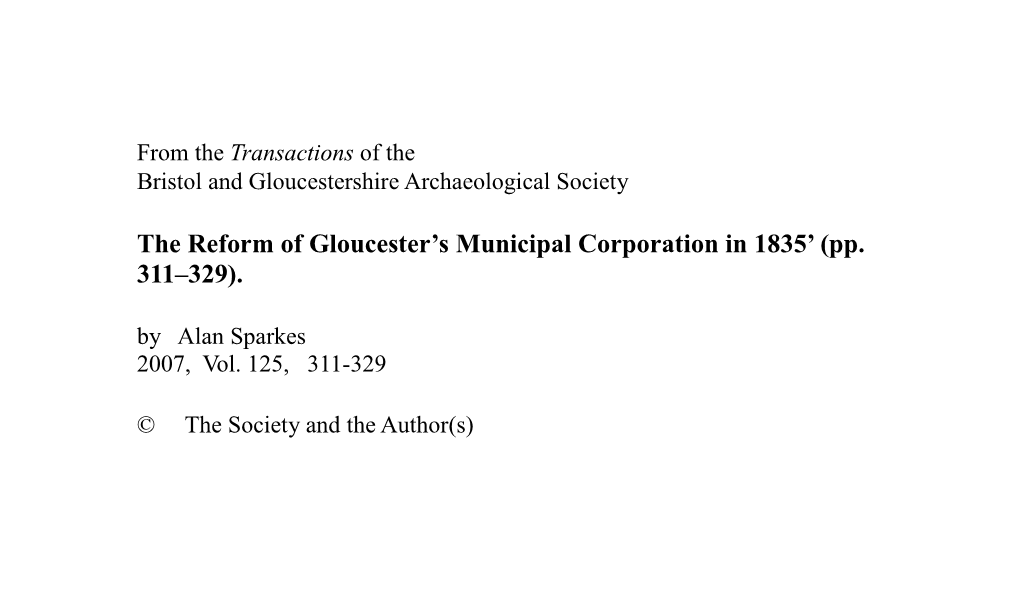 The Reform of Gloucester's Municipal Corporation in 1835' (Pp. 311–329)