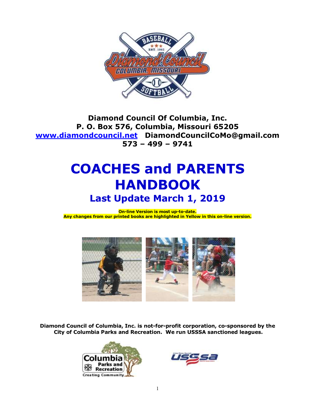 COACHES and PARENTS HANDBOOK Last Update March 1, 2019