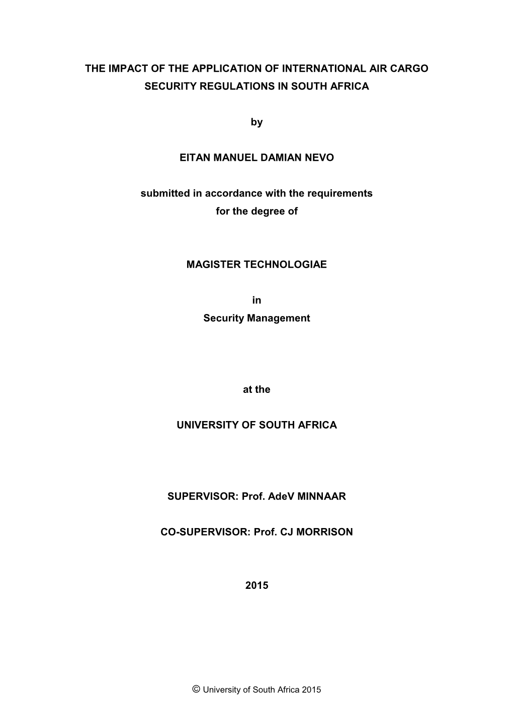 The Impact of the Application of International Air Cargo Security Regulations in South Africa