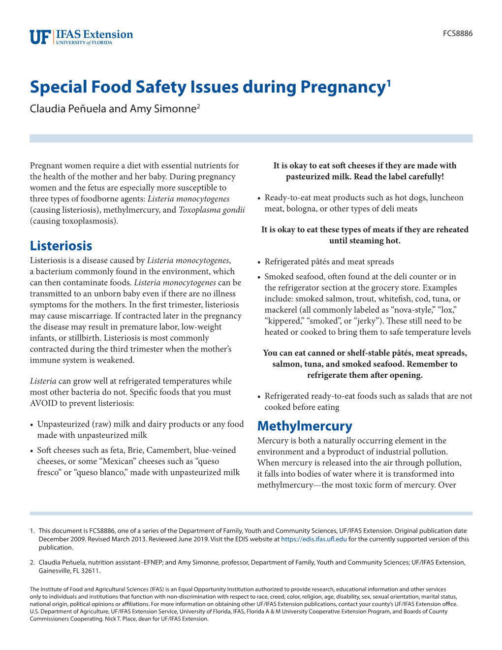 Special Food Safety Issues During Pregnancy1 Claudia Peñuela and Amy Simonne2