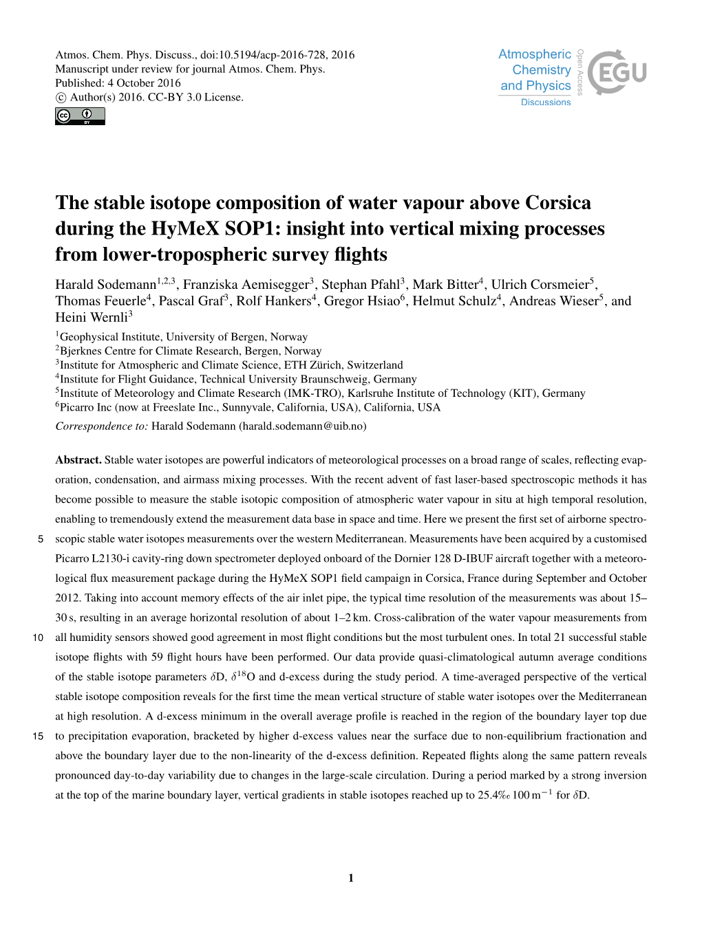 The Stable Isotope Composition of Water Vapour Above