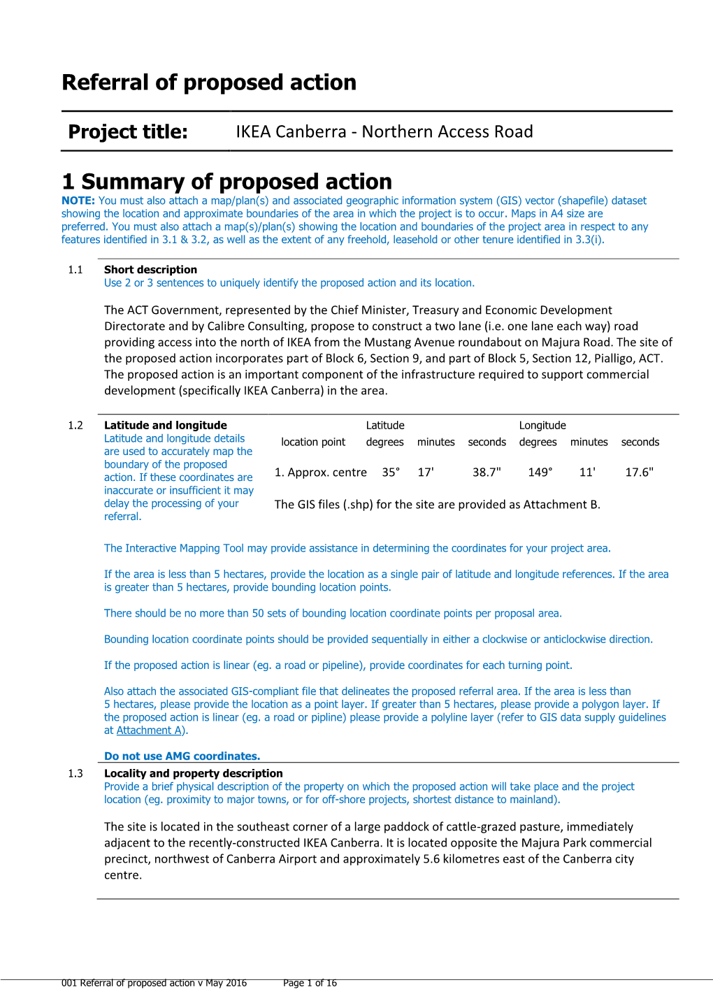 Referral of Proposed Action